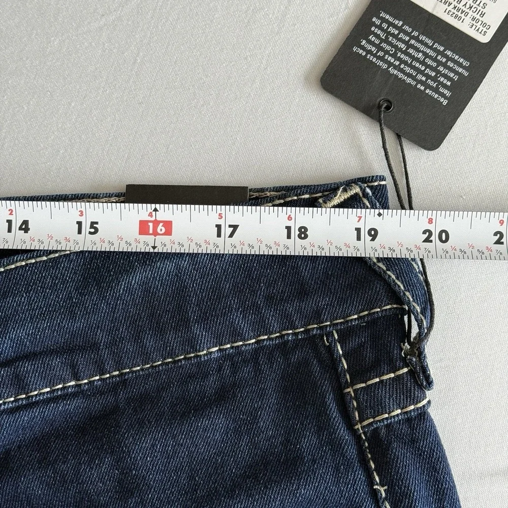 True Religions Ricky Big T Flap Straight Jeans Mens 38x34 Relaxed Dark Artic